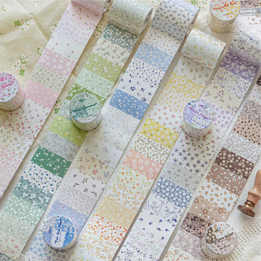INS Masking Tape Floral Collection Washi Tape Dekor Label Aufkleber für Journal Scrapbooking und Tagebuch, Breite: 50 mm, Länge: 2 m - Bild 1