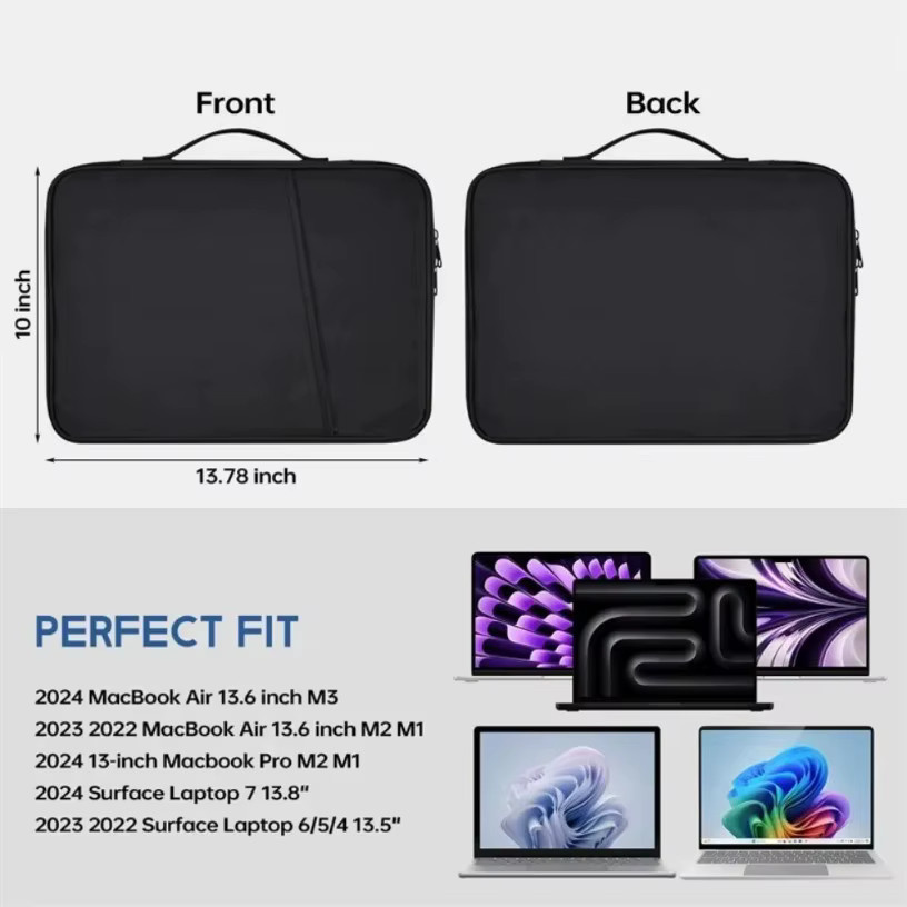 VIKEFON Laptop-Hülle für MacBook Air 11, 12, 13,6 Zoll (M4, M3, M2 Chip), wasserdicht und stoßfest, Grifftasche in Schwarz - Bild 5