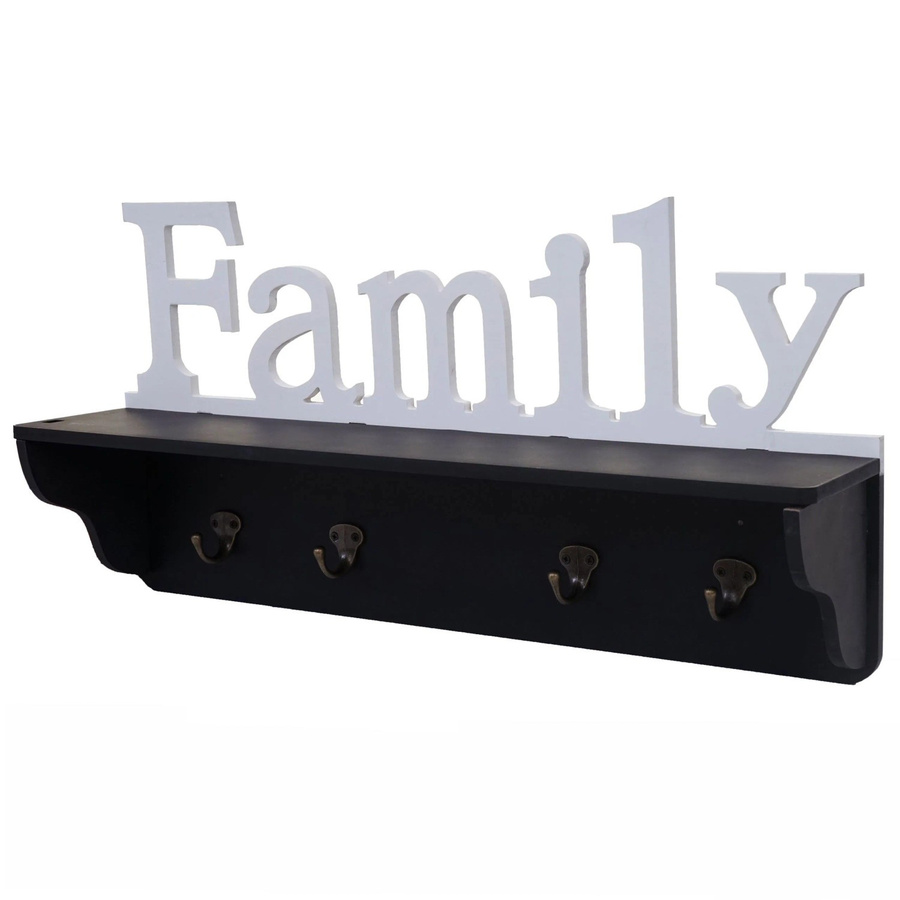 Wandgarderobe MCW D41 Family aus massivem Kiefernholz mit 4 Haken und Regal, Schwarz/Weiß, B/T/H: 60 x 30 x 13 cm - Bild 2