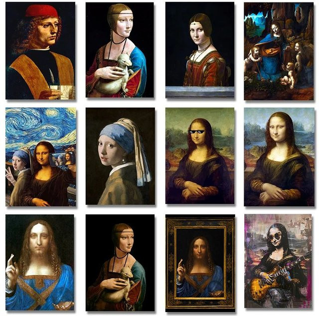 Leonardo Da Vinci Kunstwerk Salvator Mundi und Mona Lisa Diamantmalerei Poster Druck Wandkunst für dein Wohnzimmer in Mehrfarbig - Bild 1