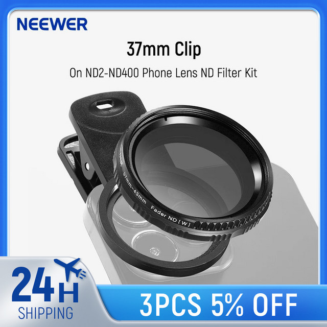 NEEWER ND2-ND400 Clip-On Telefonkamera-Objektivfilter-Set mit verstellbarem ND-Filter und Telefonclip in Schwarz - Bild 1