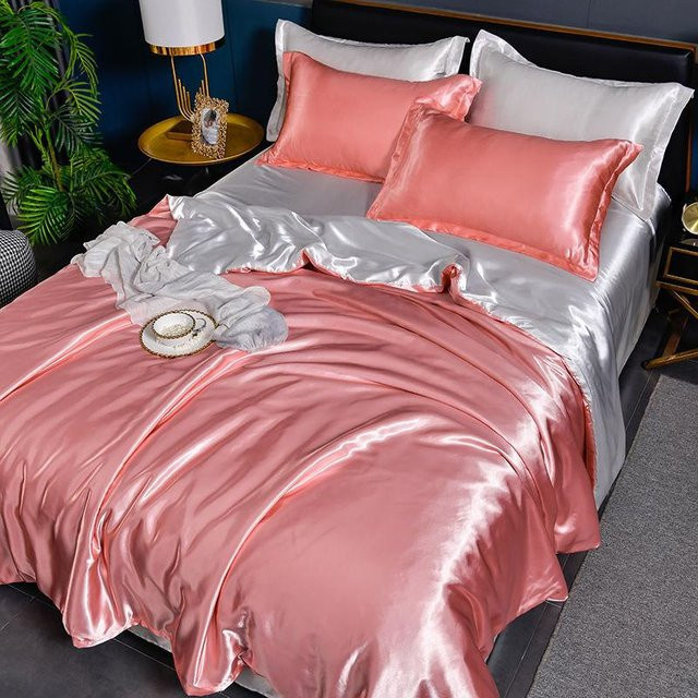 Bin Chi Textiles Satin Bettwäscheset Pink, 4-teilig mit Bettbezug, Kissenbezügen und Spannbettlaken, B/H: 150 x 200 cm - Bild 1