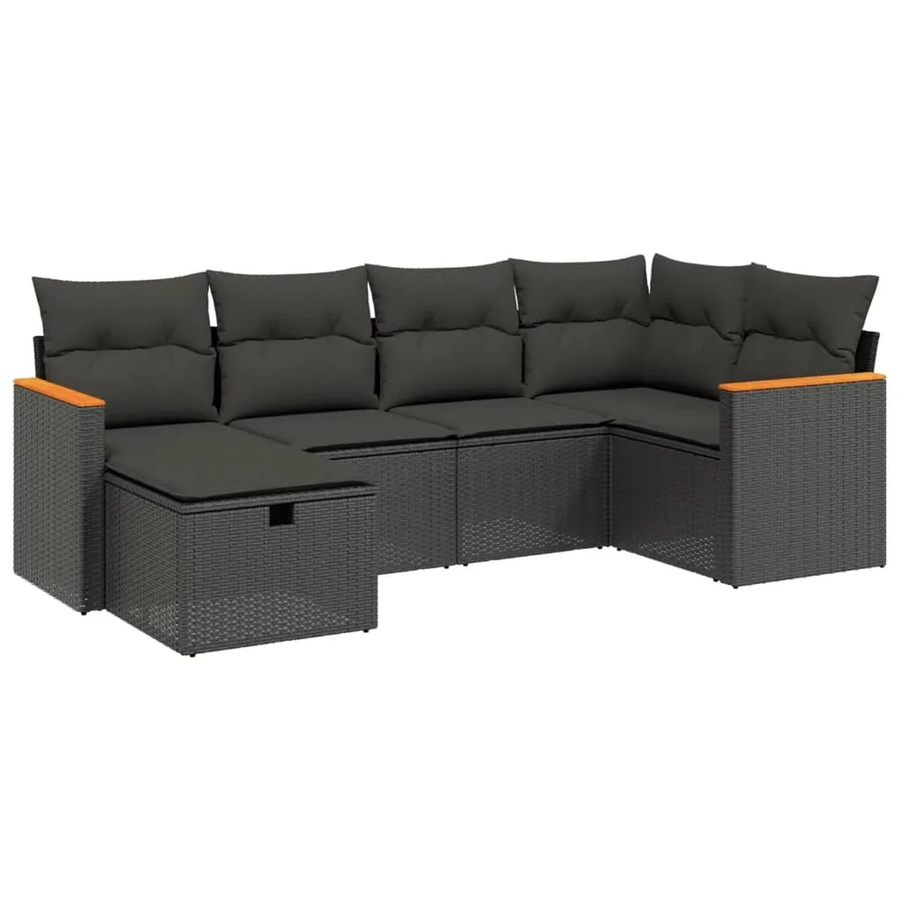 vidaXL 6-tlg Garten-Sofagarnitur in L-Form mit Polstern und Ottoman, Schwarz, Poly Rattan und Metallrahmen - Bild 2