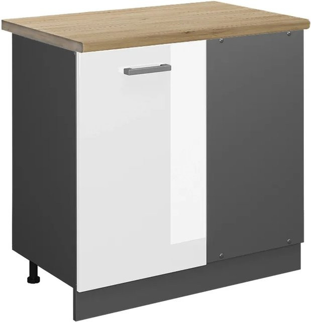 Vicco Eckunterschrank R-Line für die Küche in Weiß Hochglanz und Anthrazit mit Eiche Optik, B/T/H: 86 x 60 x 81,6 cm - Bild 1