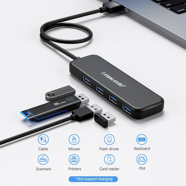 Lemorele TC55 4-in-1 USB C HUB Dockingstation mit 4 USB A 3.0 Ports für 5 Gbit/s schnelle Übertragung, Schwarz - Bild 1