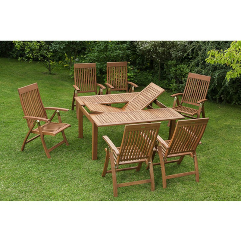 Merxx Gartenmöbelset Comodoro 7-teilig aus Eukalyptusholz in Beige mit ausziehbarem Tisch - Bild 2