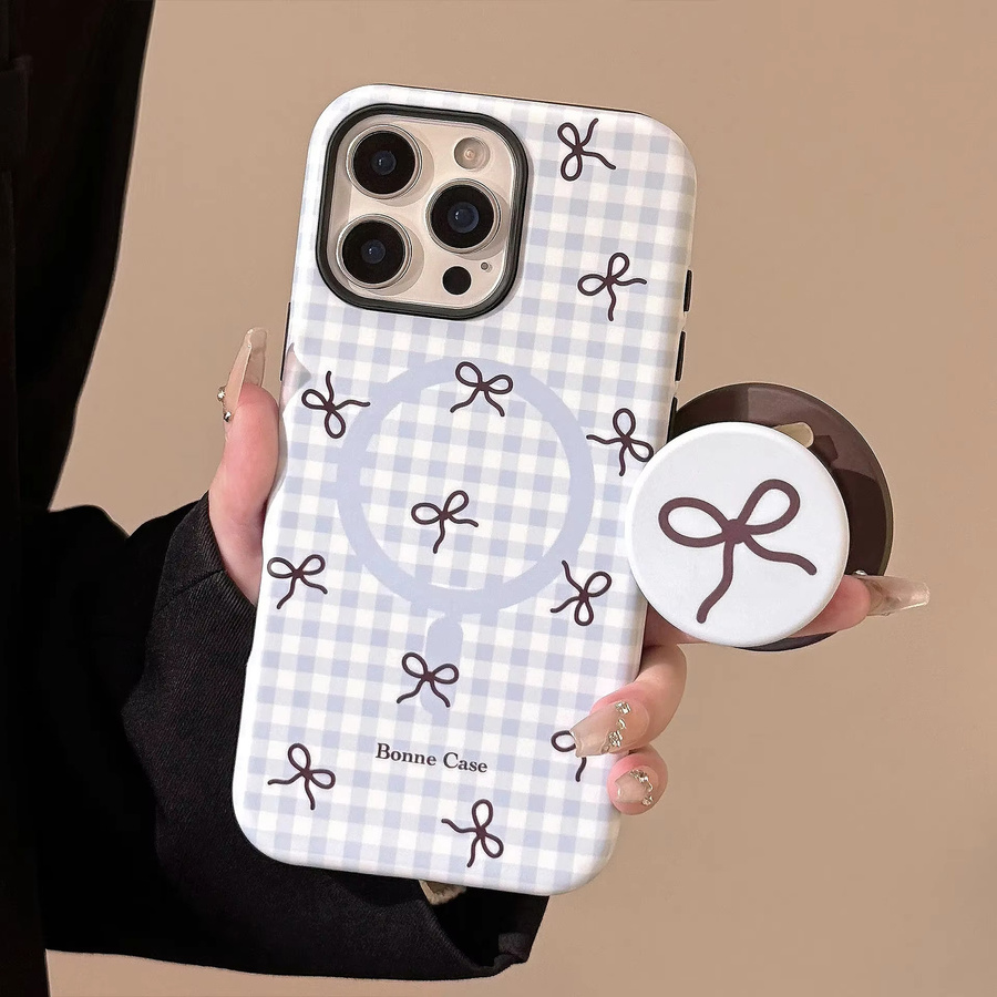 Magnetische iPhone Hülle mit Koreanischem Gittermuster und Schleifenhalter von MUQGEW, stoßfeste Schutzhülle für iPhone 17, 16, 15, 14, 13, 12, 11 Pro Max - Bild 2
