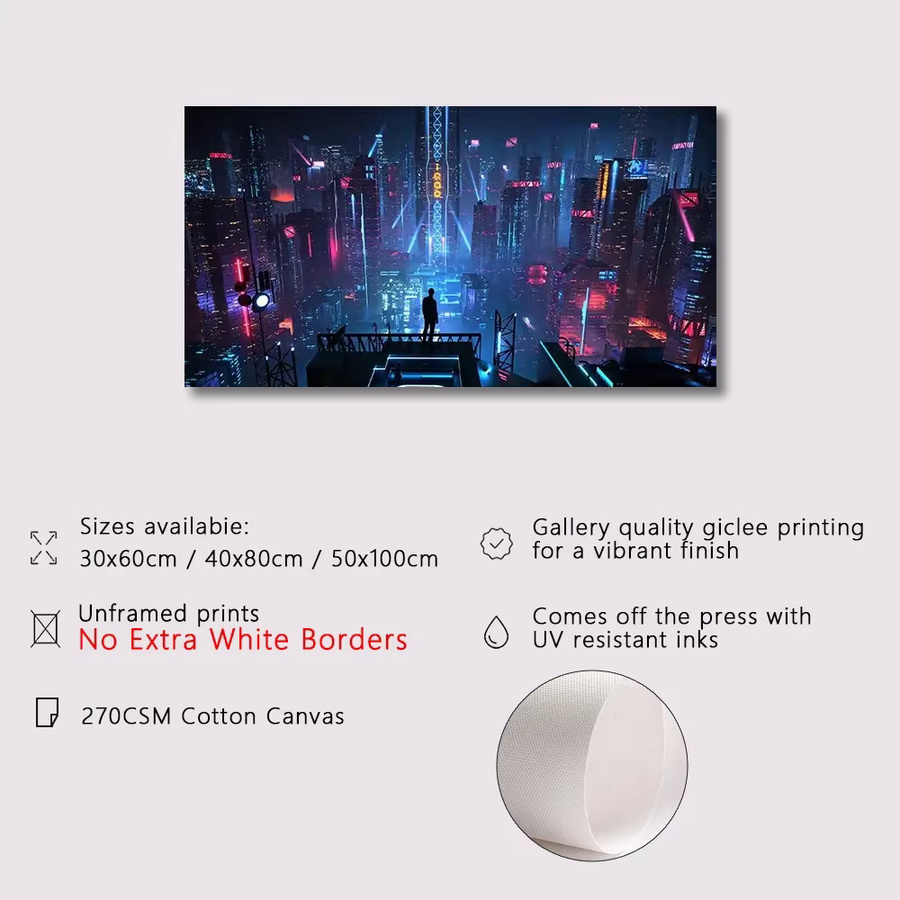Cyberpunk Sci-Fi Leinwand Kunstdruck HALFLEMART mit Neonlichtern und nächtlicher Stadtlandschaft in Multicolour - Bild 2