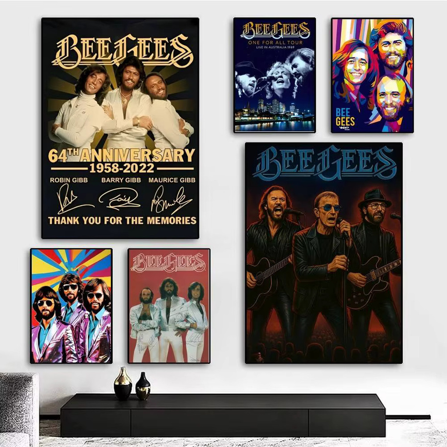Bee Gees Band Poster Aufkleber Rastar Retro Wandkunst wasserfest für Wohnzimmer und Schlafzimmer, Mehrfarbig - Bild 2