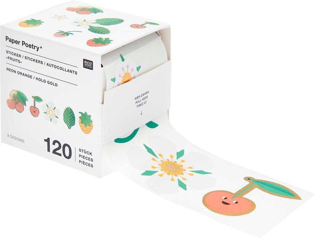 Rico Design Paper Poetry Sticker Erdbeeren & Kirschen Ø 5 cm, 120 Stück auf der Rolle - Bild 1