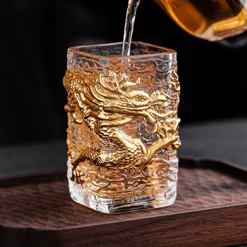 Glasierte Teetasse aus Glas mit goldenem Drachen-Design, hitzebeständiger Einzelbecher in Gold - Bild 2