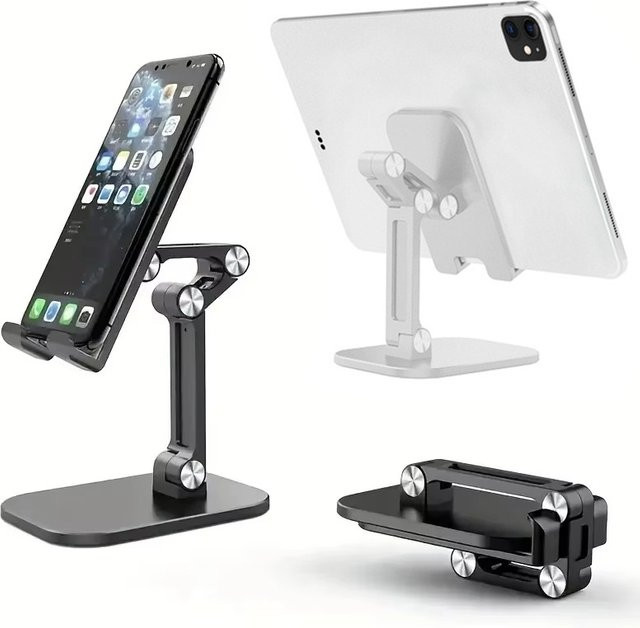 KAFNHCKA Faltbarer Schreibtisch Handy und Tablet Halter mit drei Abschnitten, Einstellbarer Desktop Ständer für iPhone, Xiaomi und iPad, Farbe: Weiß - Bild 1