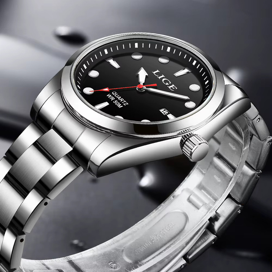 LIGE Armbanduhr Quarz, Edelstahl, Schwarz, 5 ATM, Herren - Bild 2