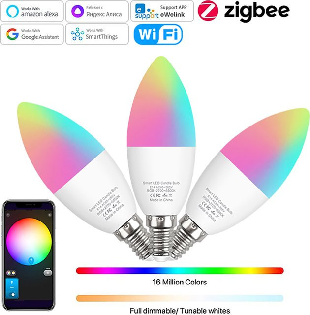 Ewelink Smart Wifi LED Leuchtmittel E14 RGBCW Zigbee Multicolor kompatibel mit Alexa, Google Home und SmartThings - Bild 1