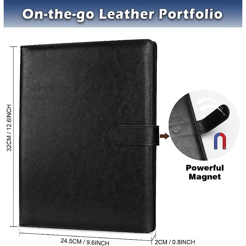 A4 Leder-Klemmbrett Padfolio in Schwarz als Business Dokumenten-Organizer für Konferenzen und Interviews - Bild 2
