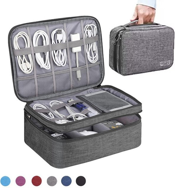 QUERPXAF Multifunktionaler wasserdichter digitaler Organizer in Grau mit großer Kapazität und USB-C Anschluss für Reise-Aufbewahrung von Ladegeräten, Kopfhörerkabeln und Datenleitungen - Bild 1