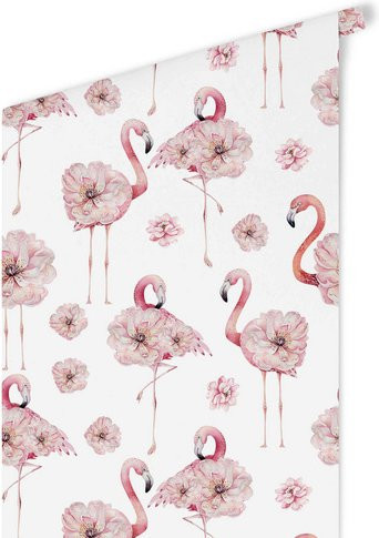 K&L Wall Art Vintage Vliestapete mit Flamingo und Pfingstrosen in Rosa und Mehrfarbig, matt - Bild 1