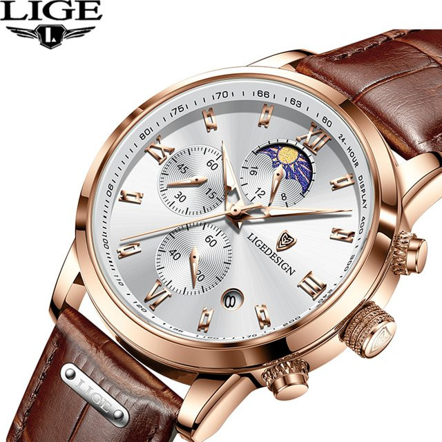 TOP LIGE Armbanduhr Quarz, Leder, Leuchtzeiger, Herren - Bild 1