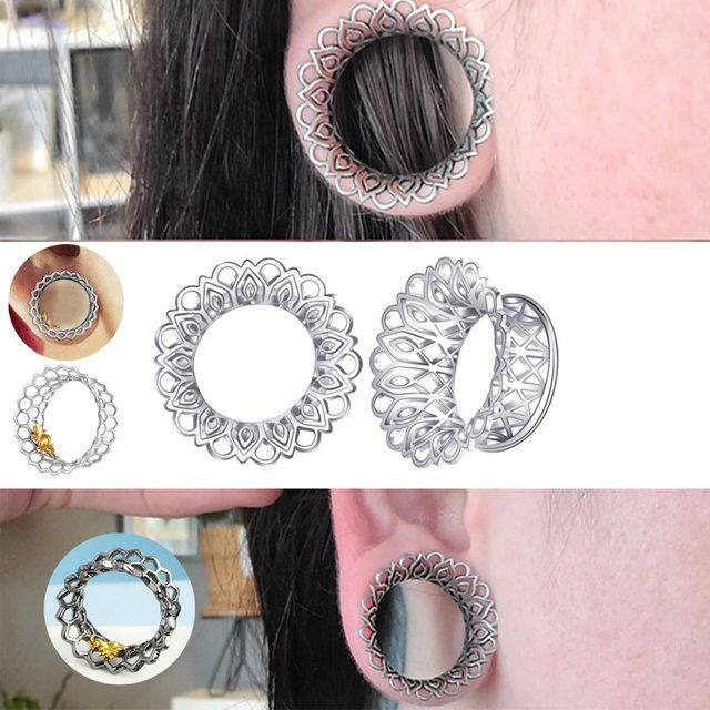 JunlowPY Ohrring Tunnel Plugs, Messing, Silber, Damen - Bild 1