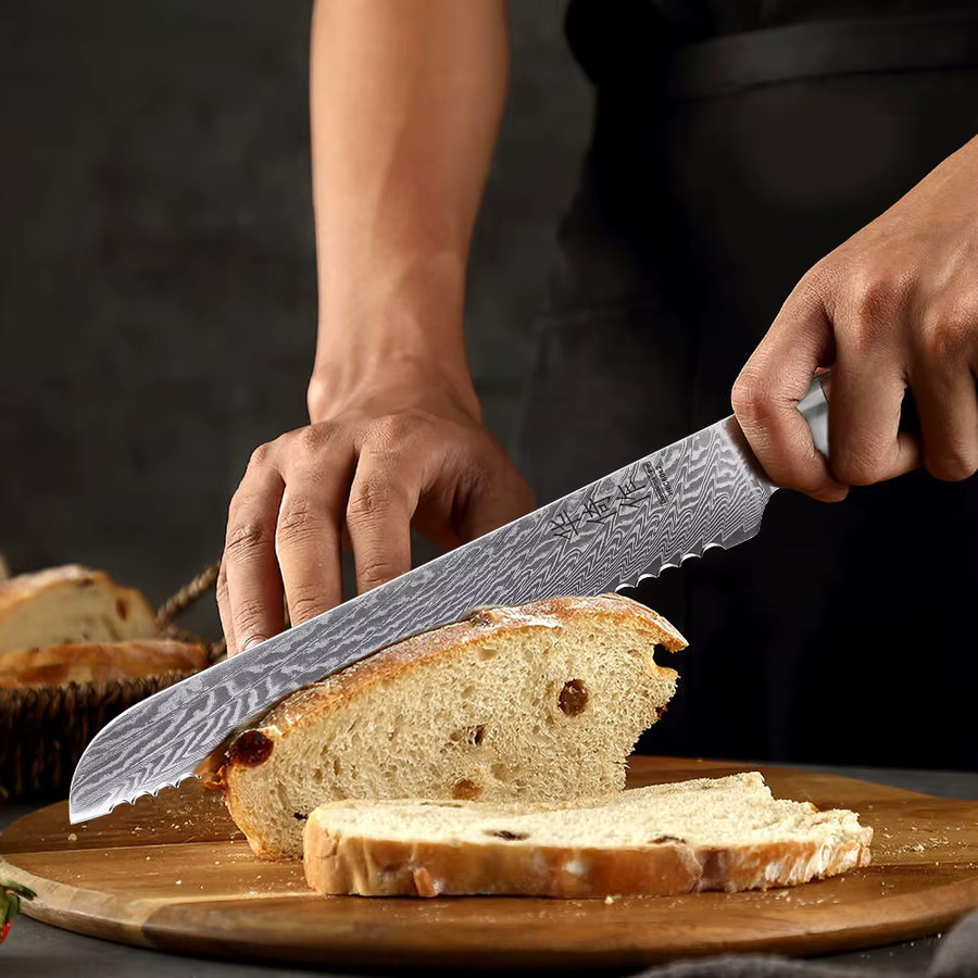 TUEWHO Brotmesser aus 67-lagigem Damaststahl mit Holzgriff, 19,05 cm gezacktes Kochmesser für Brot und Backwerk - Bild 2