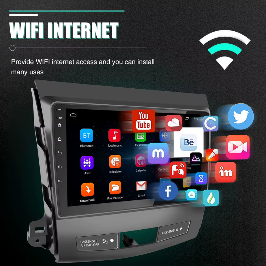 ESSGOO Android 14 Autoradio mit 9 Zoll HD-Touchscreen für Mitsubishi Outlander 2006–2012, Wireless CarPlay, Android Auto, GPS-Navigation, Bluetooth, WiFi und USB, Schwarz - Bild 4