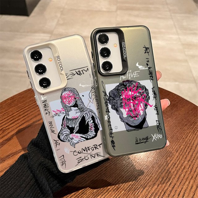 David Handyhülle für Samsung Galaxy A56 A55 A54 A36 A35 A34 A26 A25 A24 A16 A15 A14 Laser Design aus hartem PC und TPU in Grau - Bild 1