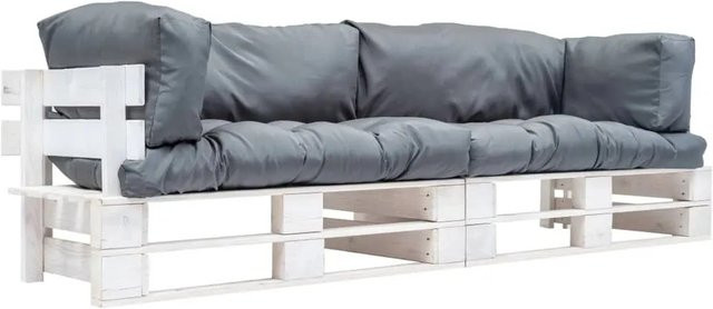 vidaXL 2-teiliges Garten-Palettensofa-Set aus Kiefernholz mit grauen Polsterkissen für Terrasse und Garten, B/T/H: 220 x 65 x 66 cm - Bild 1