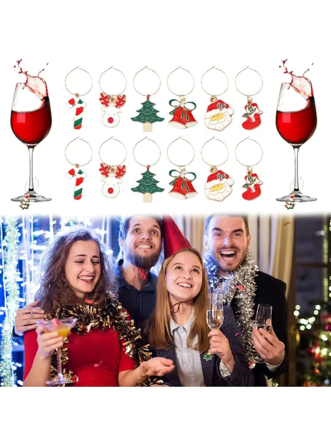 Trebalena Weinglas Charms Weihnachten Moderne Metall Glasidentifikatoren Multicolour - Bild 6