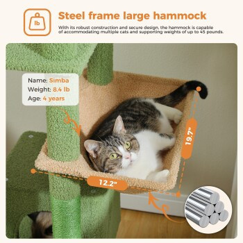 Pawz Road Katzenbaum in Grün mit Höhle, Hängematte und integriertem Spielzeug, Höhe: 180 cm - Bild 3