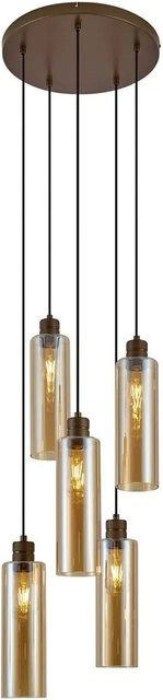 QAZQA Hotel Chic Hängelampe Stavelot in Dunkelbronze mit bernsteinfarbenem Glas, 5-flammig, rund - Bild 1
