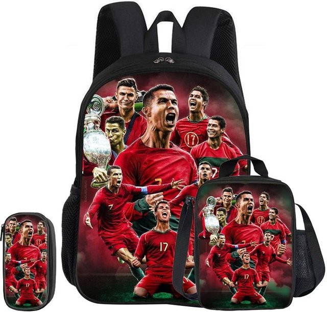 Fancy Style Studio Ronaldo 3-teiliges Schulset mit Rucksack, Federmäppchen und Brotdose in Rot - Bild 1
