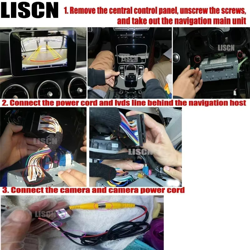LISCN Rückfahrkamera-Kit für Mercedes Benz ML W166 ML250 ML300 ML350 ML400 (2011-2015) mit HD-Front- und Rückkamera in Schwarz - Bild 5
