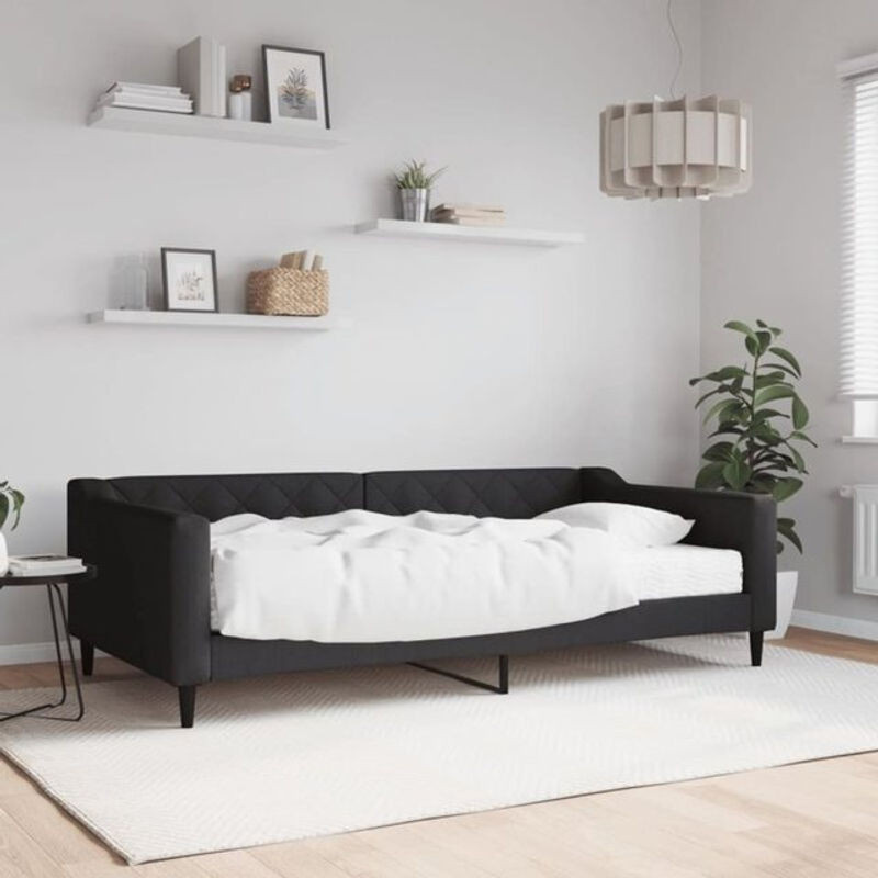 Modernes Polsterbett Vidaxl aus Stoff und Metall in Schwarz mit Matratze B/B: 100 x 200 cm - Bild 1