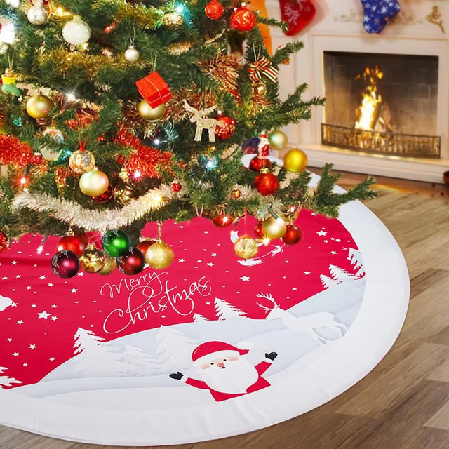 VIKAMA Weihnachtsbaumrock im rot-schwarzen Büffelkaro-Design mit Schneeflocken-Muster für eine rustikale Heimdekoration - Bild 1