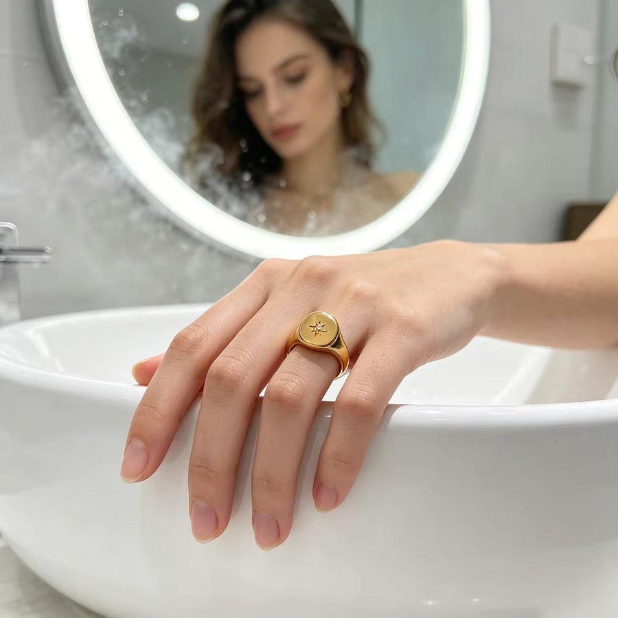 E.B.belle Siegelring, 316L Edelstahl, 18 Karat vergoldet, silberfarben, Unisex - Bild 1