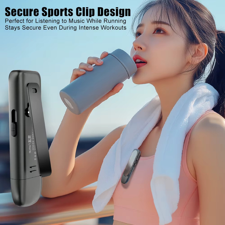 Famue BF05 Mini MP3-Player Bluetooth 5.4 Schwarz – Tragbarer Sport-Clip für Fitness und Wandern mit Sprachrekorder und wasserdichter Musikwiedergabe - Bild 4