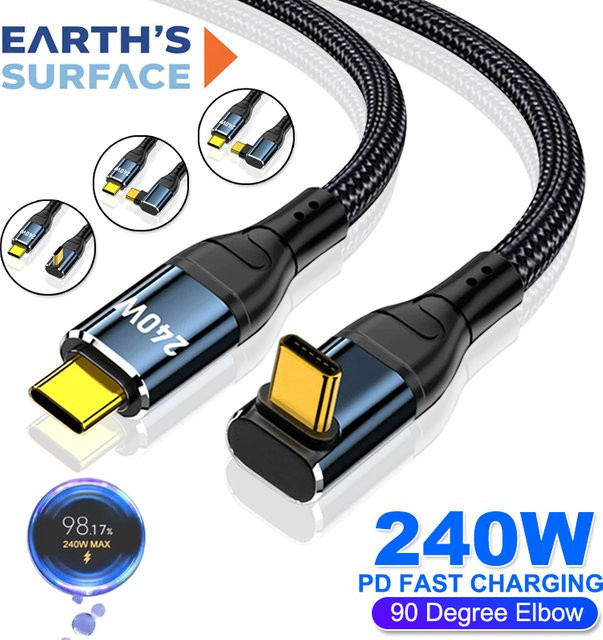 OUIO USB Typ C Schnellladekabel mit 90-Grad-Winkel, 240 W PD3.1 Datenladekabel für iPhone, MacBook Pro, Samsung und Xiaomi, Farbe: Schwarz - Bild 1