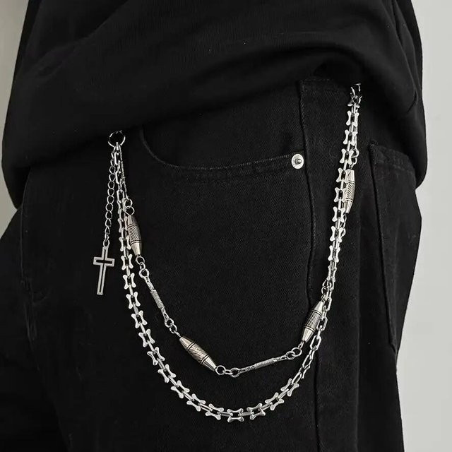 SHIXIN Anhänger Mehrschichtige Punk-Kreuz-Metallkette, Silber, Unisex - Bild 1