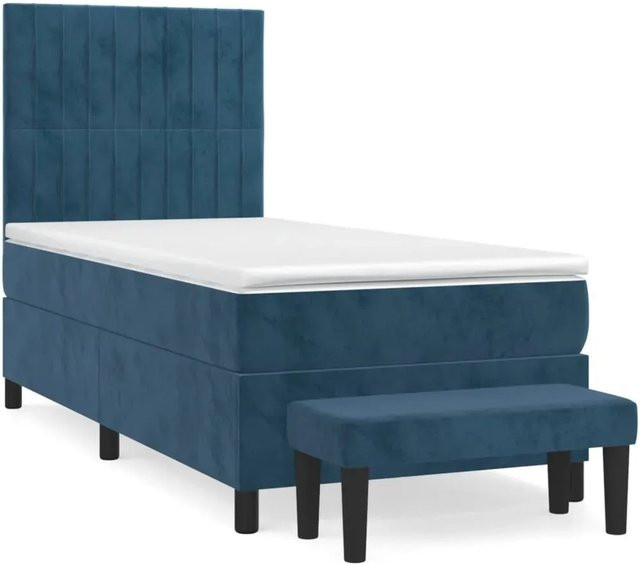 vidaXL Boxspringbett mit Matratze Dunkelblau Samt B/T: 90 x 200 cm - Bild 1