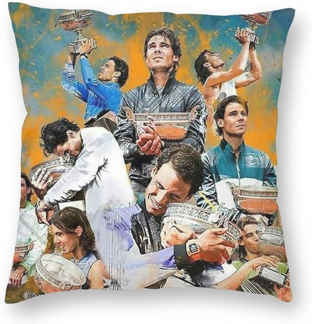 Green Harvest Dekorative Kissenhülle Rafael Nadal Tennis aus Polyester und Leinen, Mehrfarbig, B/B: 35 x 35 cm - Bild 1