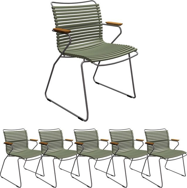 6er Set Gartenstühle Houe CLICK mit Armlehnen in Olive Green aus Metall matt - Bild 1