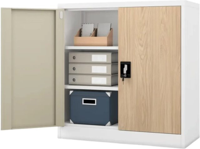 JAN NOWAK Aktenschrank BEATA mit Flügeltüren und Schloss, Weiß-Sonoma Eiche, B/T/H: 90 x 40 x 93 cm - Bild 1