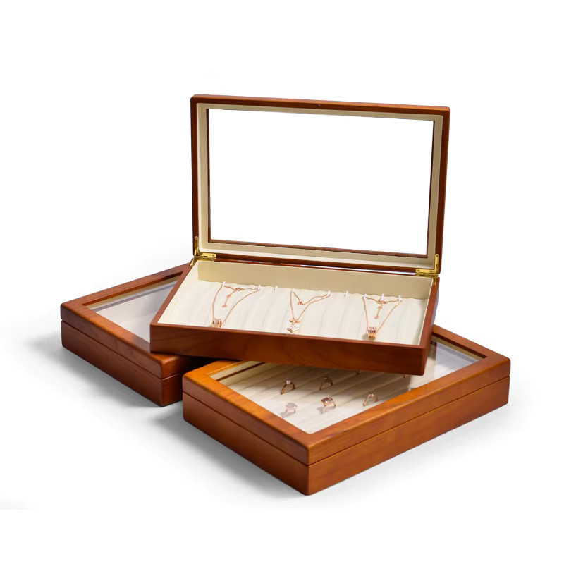 Oirlv Schmuckschatulle aus Holz im Retro-Design für Ringe, Halsketten, Ohrringe und Armbänder, Organizer und Vitrine in Grau oder Braun - Bild 2