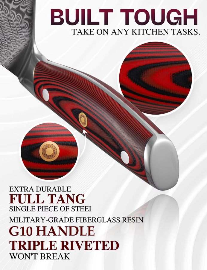 WILDMOK Santoku-Messer aus Damast mit 7 Zoll Klinge aus japanischem Super VG10 Stahl und G10-Griffstück - Bild 3