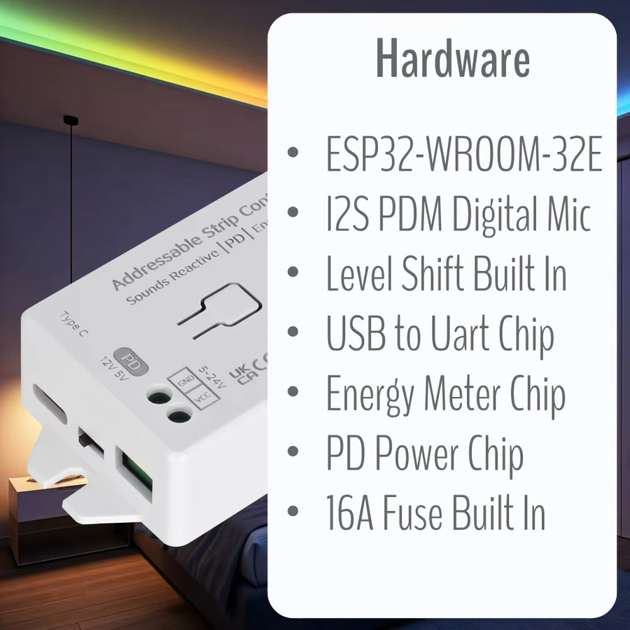 IoTorero WLED Typ-C PD Energiemessgerät mit WiFi für adressierbare RGBIC LED Streifencontroller WS2811 WS2812B WS2814 WS2815 in Weiß - Bild 2