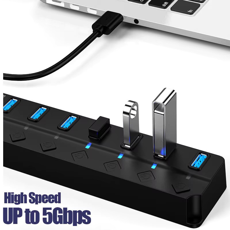 Mrgabwte 7 in 1 USB Hub mit USB 3.0 und USB 2.0 Anschlüssen, Tragbarer USB Splitter mit Ein/Aus Schalter, Schwarz - Bild 4