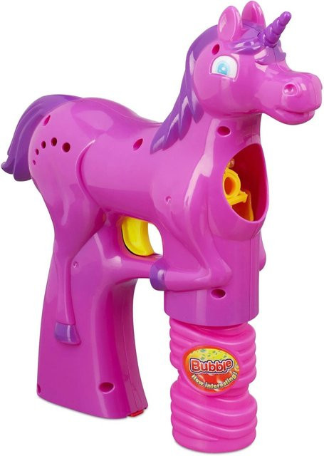 Relaxdays Einhorn Seifenblasenpistole Kunststoff Pink LED Batteriebetrieben - Bild 1
