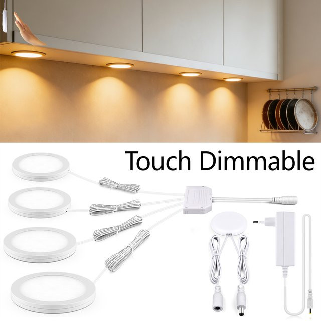 Lcamaw LED-Puck-Leuchten in Weiß mit Handscan-Sensor und Touch-Dimmer, 12 V, 5 W, Warmweißes Licht für Schrank, Kleiderschrank und Nachtbeleuchtung - Bild 1