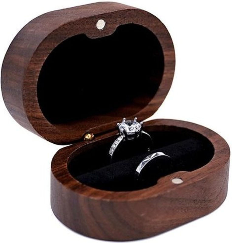 Wucifang Jewelry Verlobungsringbox aus Massivholz in Schwarzbraun, ovaler Ringorganisator für die Hochzeit - Bild 1