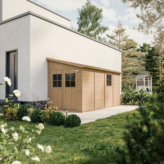 Timbela Anbau-Gartenhaus aus Holz M340 mit 8 m² Grundfläche ohne Seitenwand und ohne Boden - Bild 1